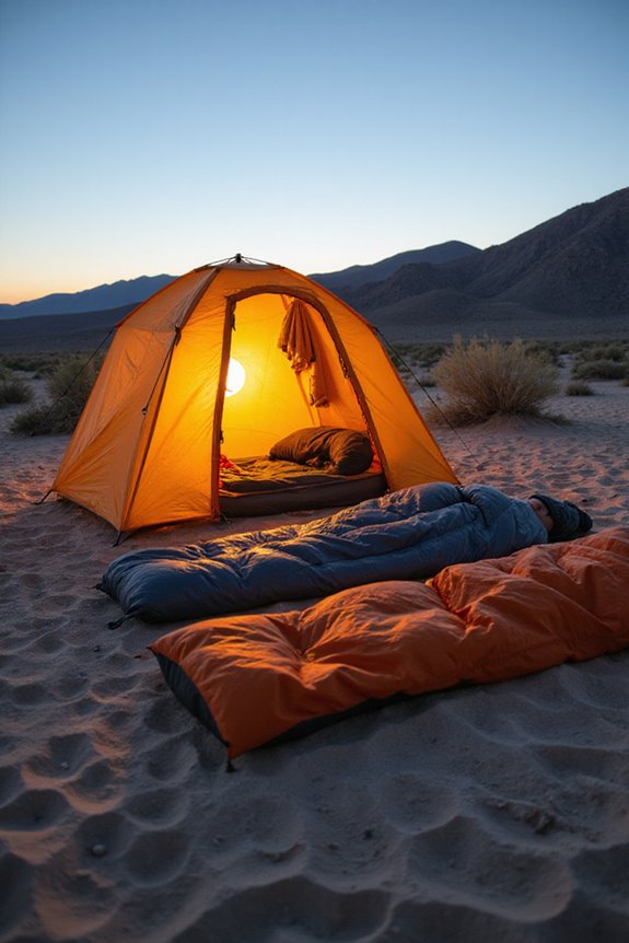 lightweight tent and sleeping gear